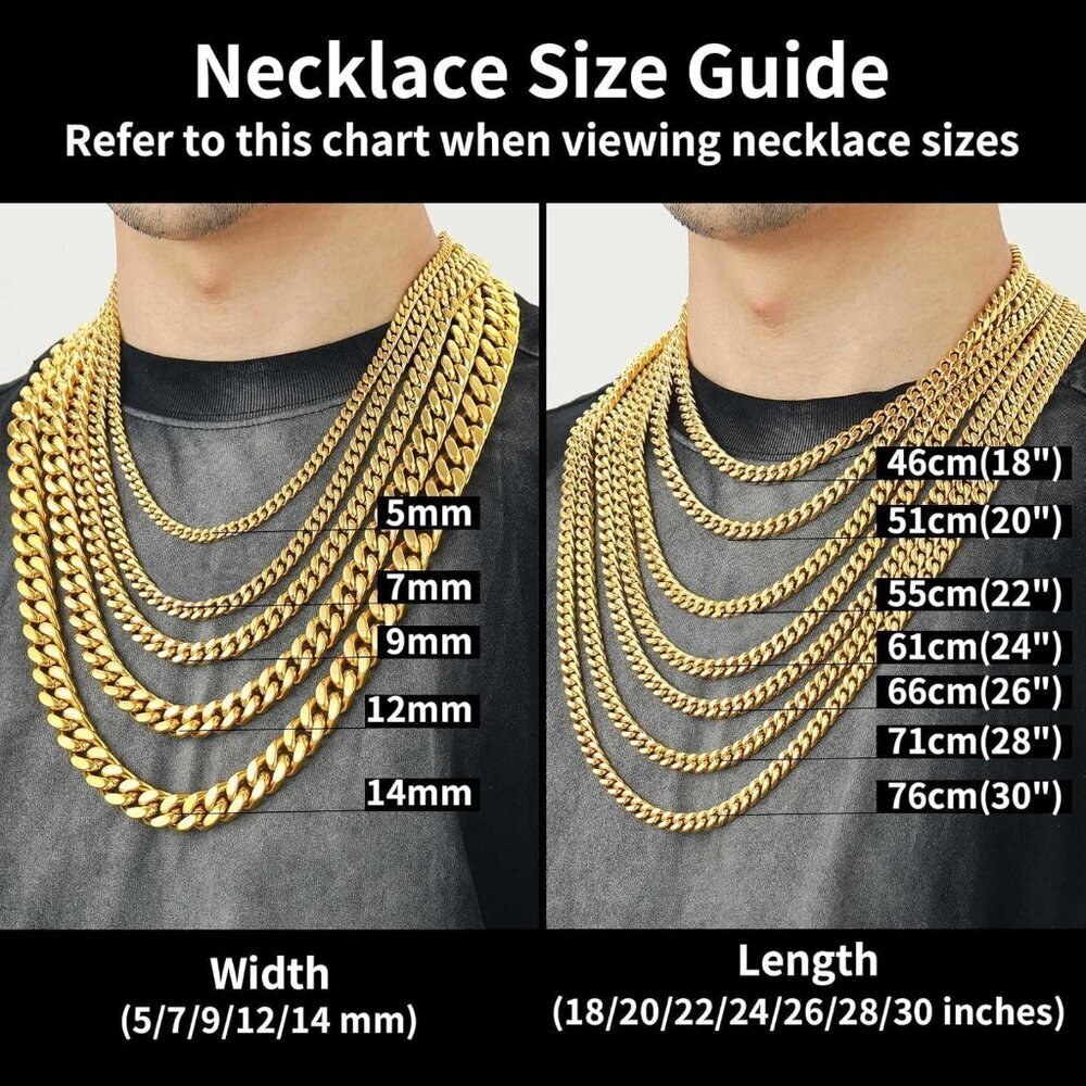 Gold/18K 5 mm width Plated Miami Cuban Chain Necklace | Stainless Steel Men - Picture 6 of 7